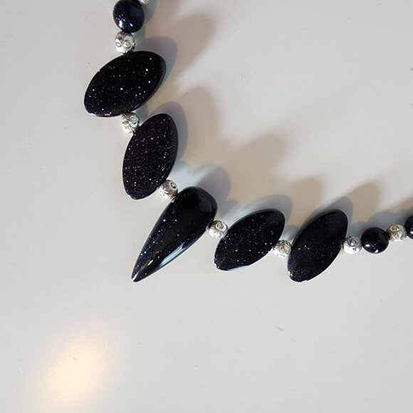 NWT Dark Blue Goldstone & Sterling Silver Necklace - Picture 5 of 7